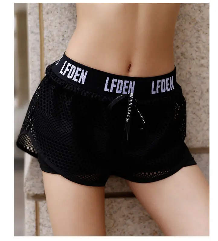 New sports women's shorts running fitness beach anti walking light speed dry fake two piece shorts