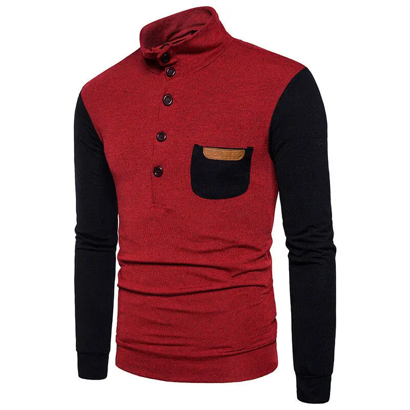 Sweater Sleeve Collared Henley Knit Men's Button Color Long Matching | Мужская одежда