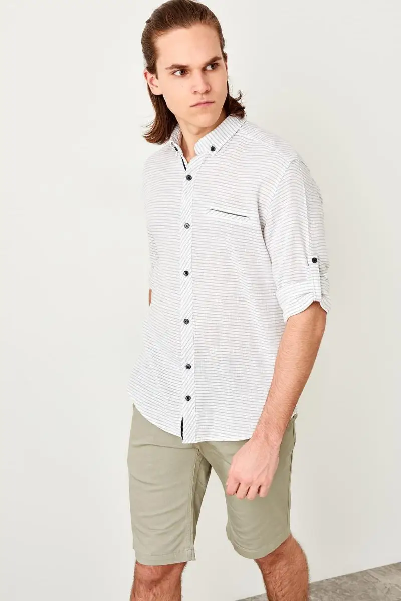 Trendyol хаки мужские погоны Кнопка Воротник Slim Fit рубашка TMNSS19RS0021| |