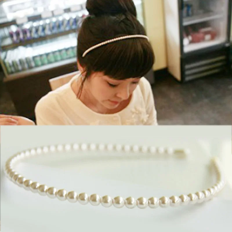 

Hot Korean White Imitation Pearl Women Headband Hairwear Wedding Valentines Gift New Hairband Hair Accessories