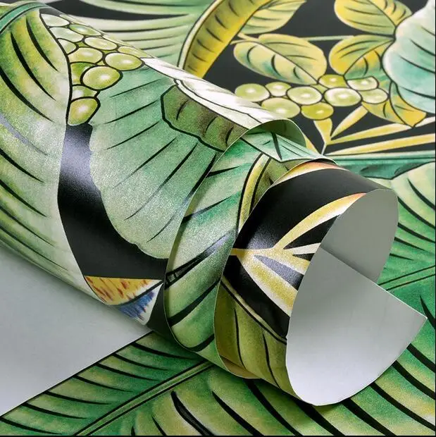 

Pvc Modern Thickened Waterproof Southeast Asian Green Banana Leaves Wallpaper 3d Mural Washable Spa Wallpaper For Walls 3 D
