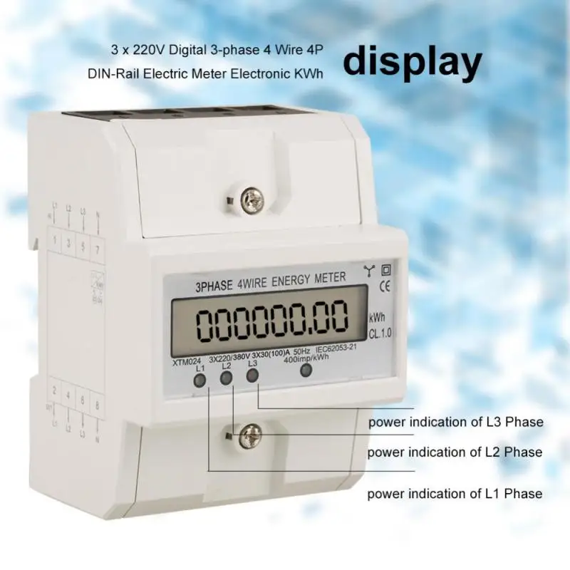 Быстро раскупаемый 1 шт. кВтч метр 3x220V цифровой 3 фазы 4 провода 4P din рейка кВт ч