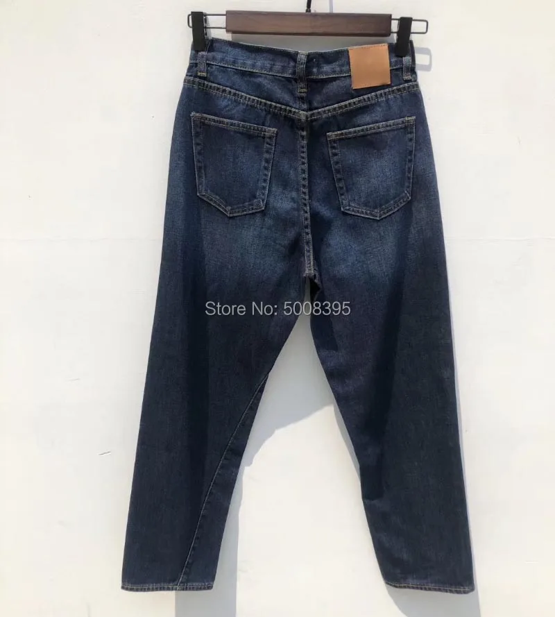 Оригинальные прямые джинсы темно-синие стираемые с витой строчкой стандартные