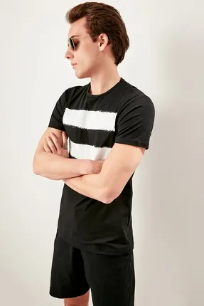 Для мужчин кожа с нарезкой черного Slim Fit Футболка TMNSS19BO0028 | Мужская одежда