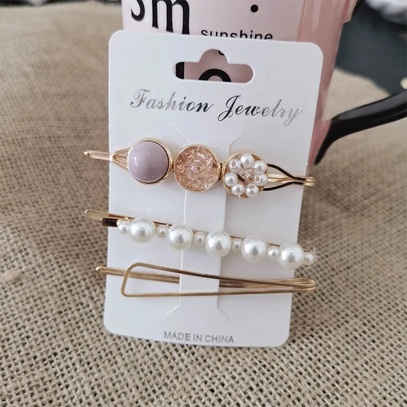 

Sale New 3pcs/Set Flower Beads Stick Women Hair Clip Pearl Acrylic Barrette Women Hairpin Hair Accessories