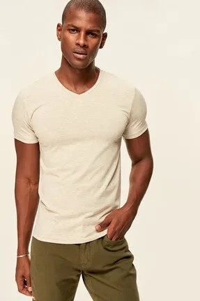 Каменная Прессер Мужская хлопковая футболка Slim Fit с коротким рукавом v образным