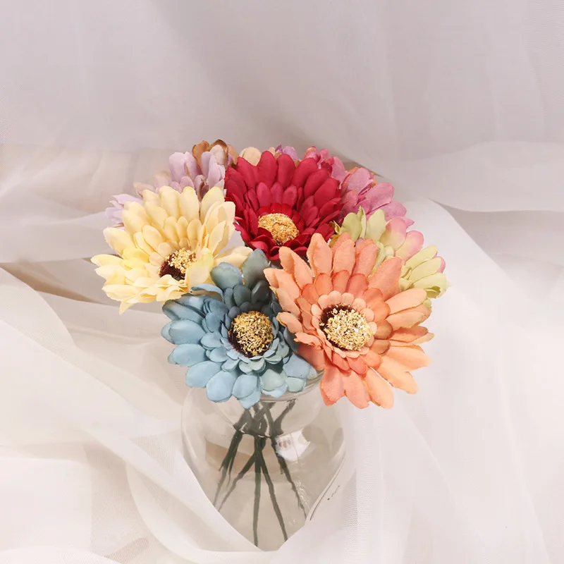 10pcs 6cm Mini Silk Sunflower Artificial Flower Head For Wedding DIY Decoration Headmade Scrapbooking Accessories Fake flowers | Дом и сад