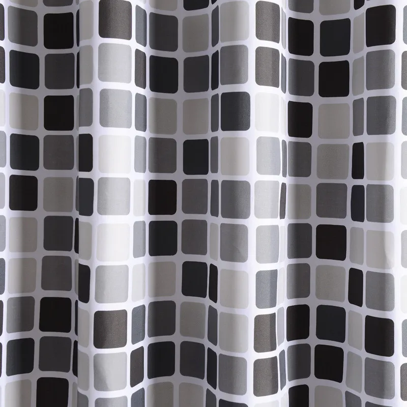 

Black and Grey Plaid Bathtub Bathroom Fabric Shower Curtain 71x71 inches Waterproof Mildewproof With 12 Hooks Bath Curtains