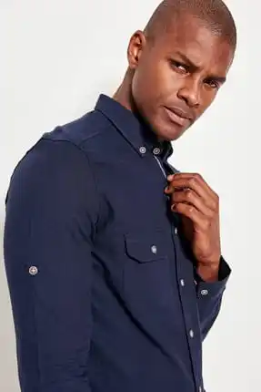 100% хлопок темно Для мужчин Slim Fit рубашка с погонами TMNSS19RS0011|Повседневные рубашки| |
