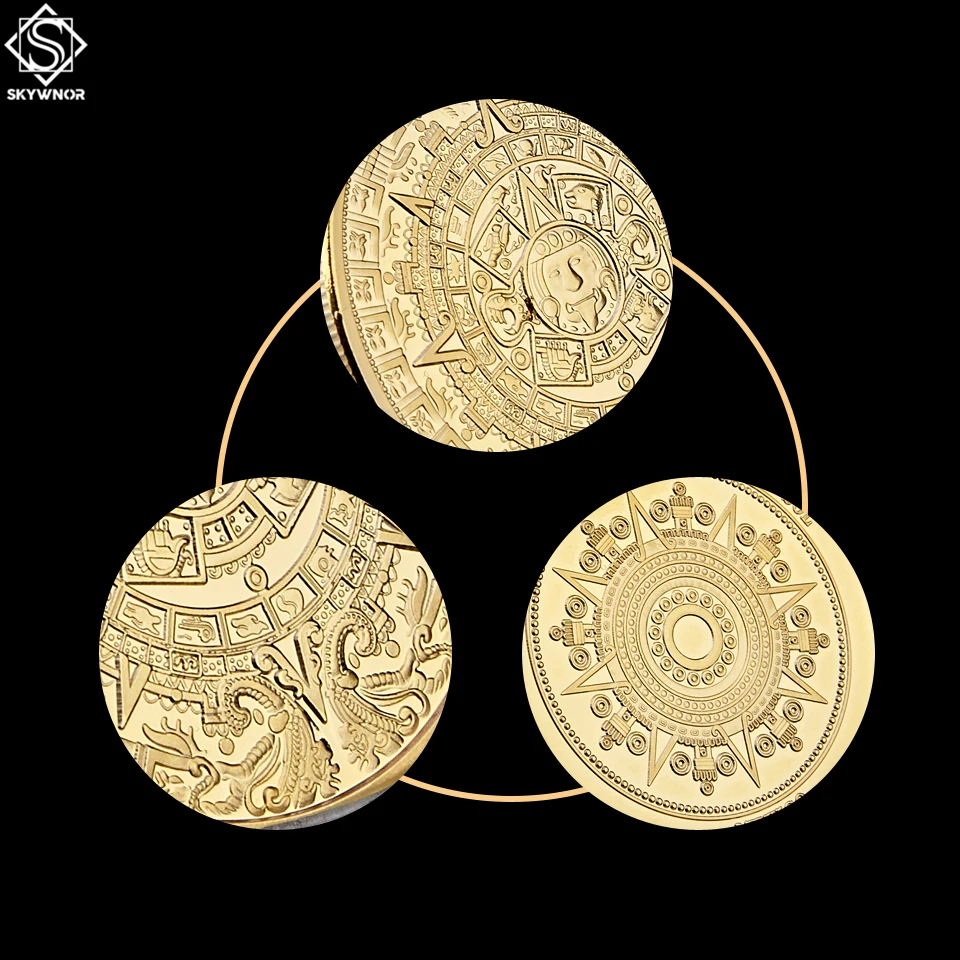 The Maya Gold Plated Coin Mexico Mayan Prophecy Calendar Antique Souvenir Coin Vintage Polish Coin Collectible Gifts images - 6