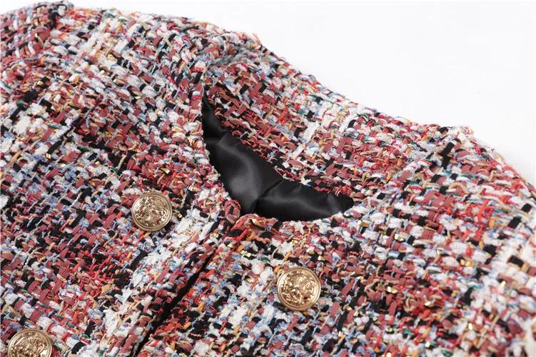 Женская шикарная клетчатая твидовая куртка с бахромой двубортное женское