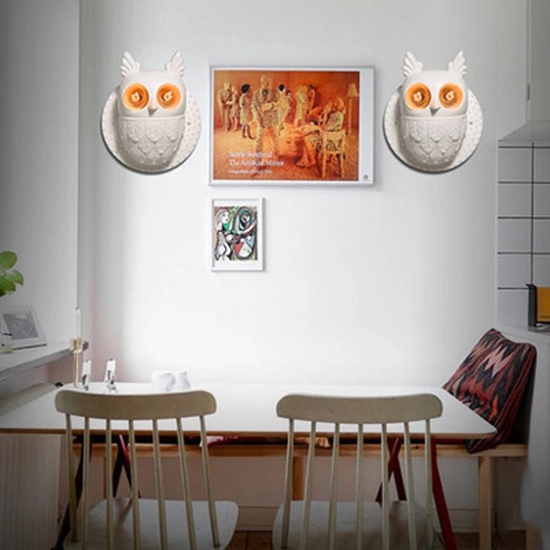 

Nordic Creative Led E27*2 Individuality Wall Lighting Bedside Bedroom Lighting Corridor Resin Double Head Owl Wall Lamp