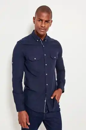 100% хлопок темно Для мужчин Slim Fit рубашка с погонами TMNSS19RS0011|Повседневные рубашки| |