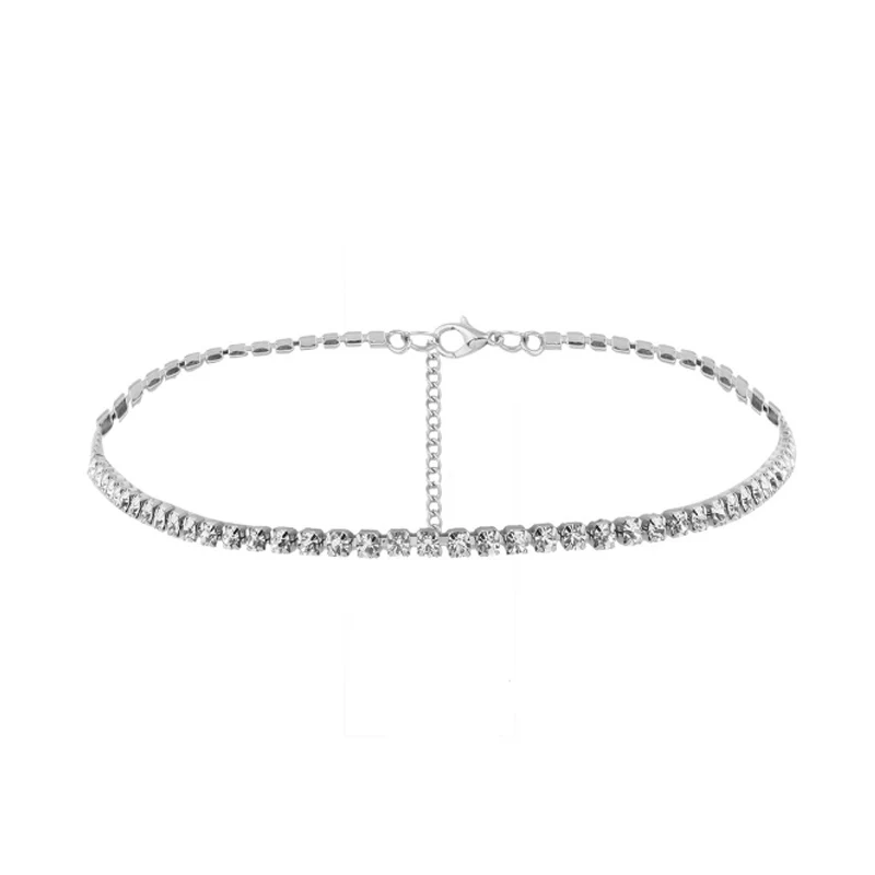 

Fashion 1PC Simple Rhinestones Temperament Necklace For women Silver Gold color female clavicle choker Weddings Jewelry