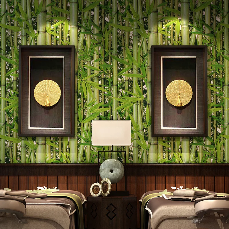 

Study Chinese Retro Restaurant Bamboo Forest Green Fresh Wallpaper Living Room Television Background Cafe Wholesale