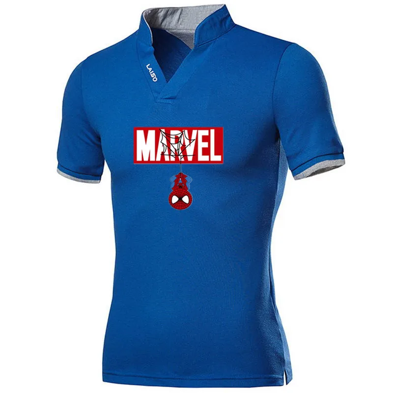 2018 летние мужские повседневные рубашки поло с принтом на груди модные v-образным