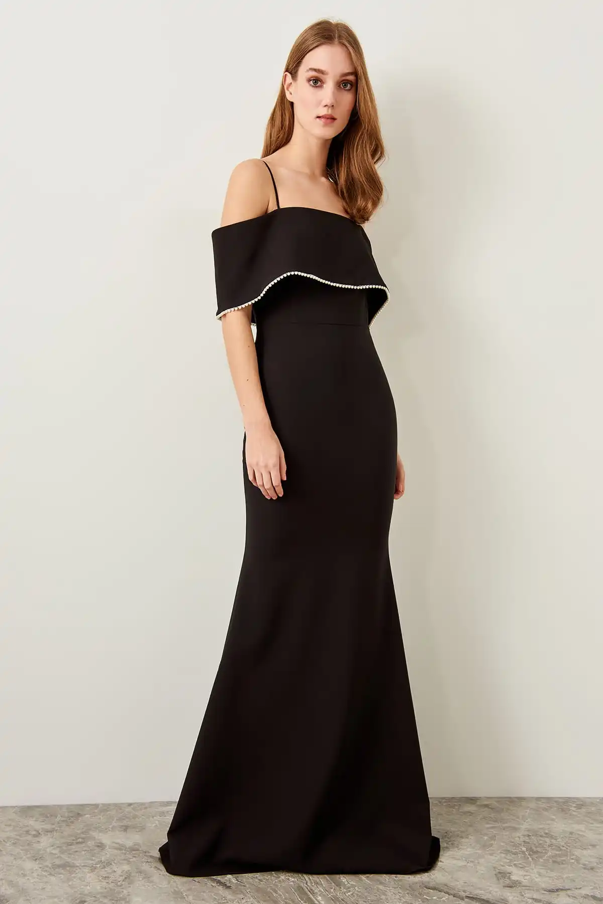 Trendyol детальное черное жемчужное вечернее платье TPRSS19BB0111|Вечерние платья| |