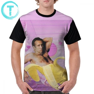Nicolas Cage T Shirt Nicholas Cage Banana Vaporwave T-Shirt Awesome Casual Graphic Tee Shirt Graphic Male 100 Polyester Tshirt