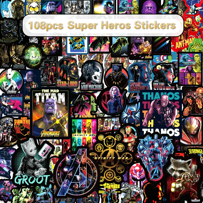 108 pcsSuperHero AvengersStickers эндшпиль скейтборд мотоцикла Чемодан наклейки для ноутбука