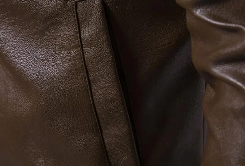 Зимние Для мужчин Кожаная куртка Slim Fit Стенд воротник однотонные мотоциклетные