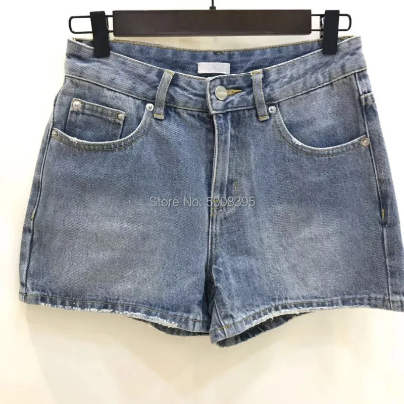 Original Light Blue Washed Denim Shorts with Pockets Fashion Cottons Short Jeans Woman 2019ss | Женская одежда