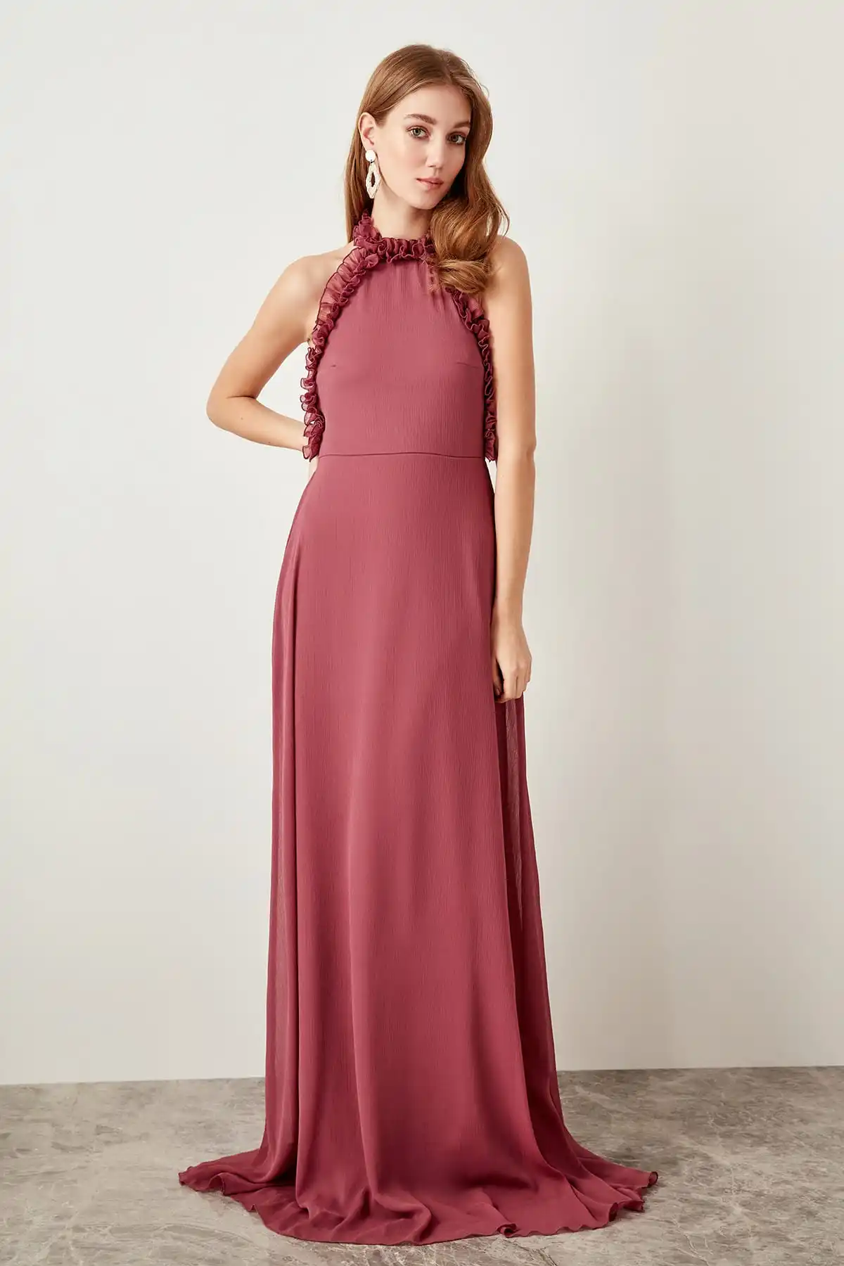 Trendyol высушенные розы рюшами вечернее платье подробные TPRSS19FZ0171|Вечерние платья| |