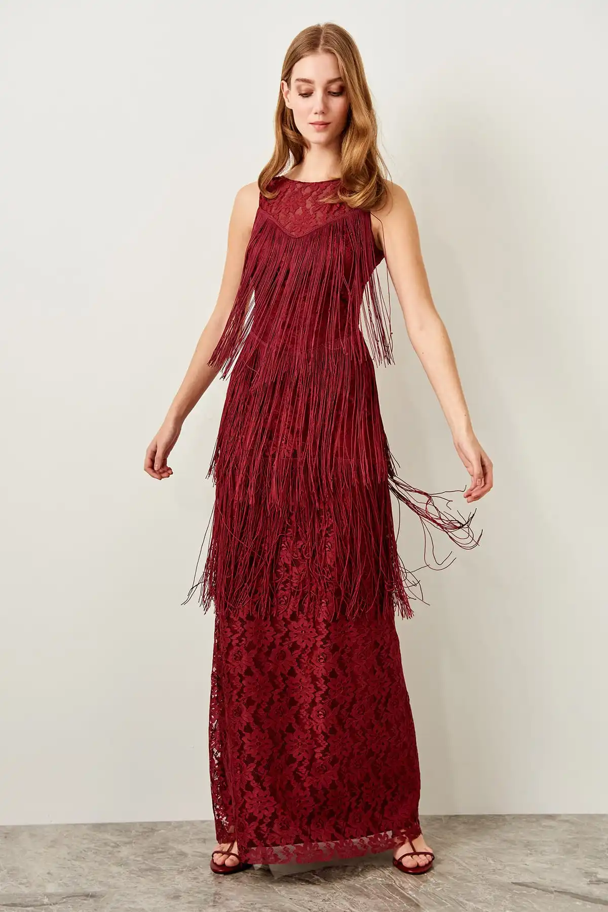 Trendyol бархатное бордовое вечернее платье TPRSS18NY0005|Вечерние платья| |