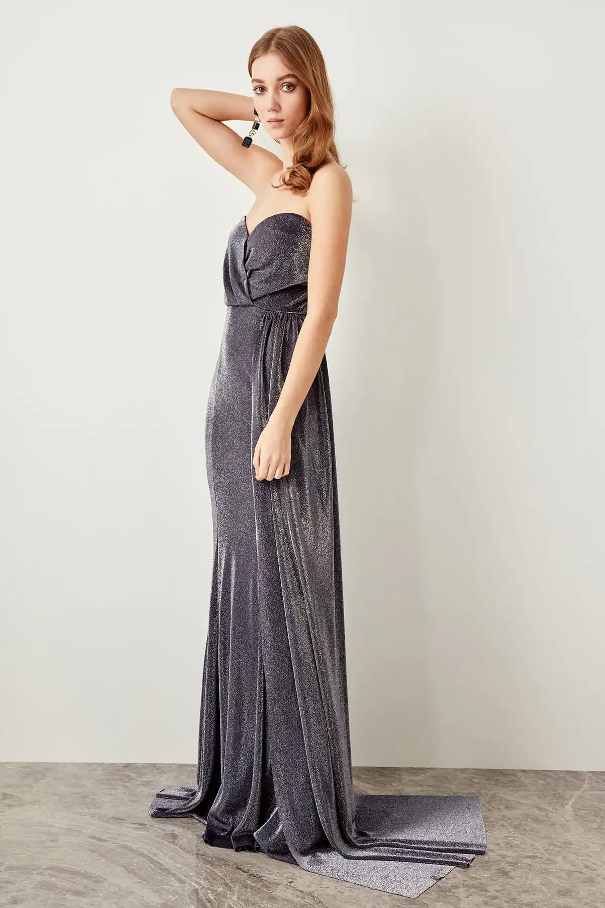 Trendyol серебристым отливом вечернее платье драпировкой ASOS TPRSS19FZ0129|Вечерние платья|