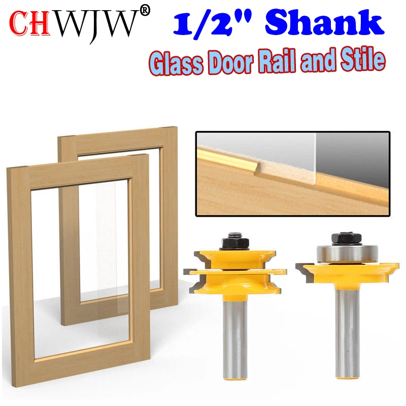 

1/2" Shank Ogee 2 pcs Glass Door Rail and Stile Router Bit Set C3 Carbide Tipped Wood Cutting Tool woodworking router bits