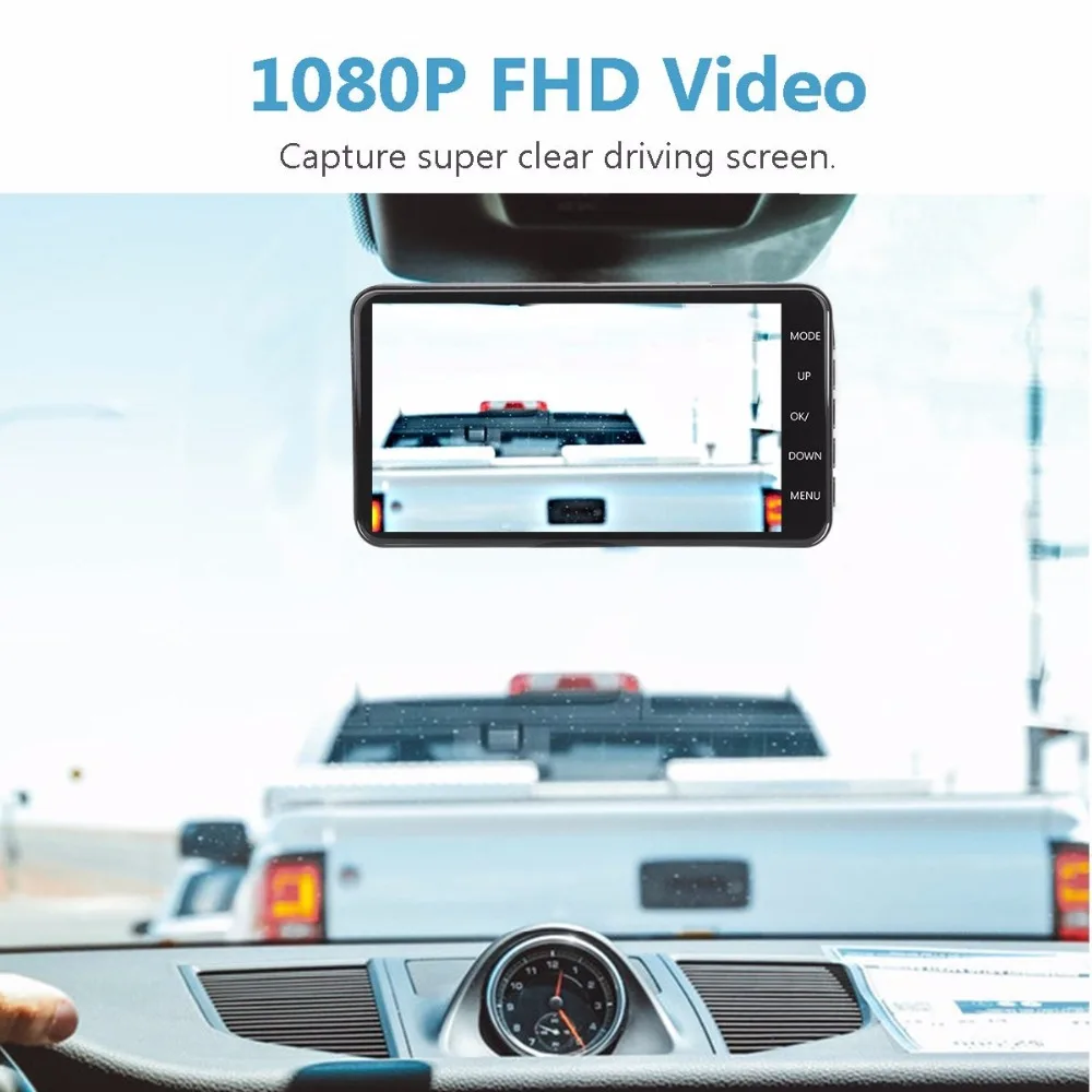 Full HD 1080P 4 &quotips передняя + задняя камера с двойным объективом автомобиль DVR ночного