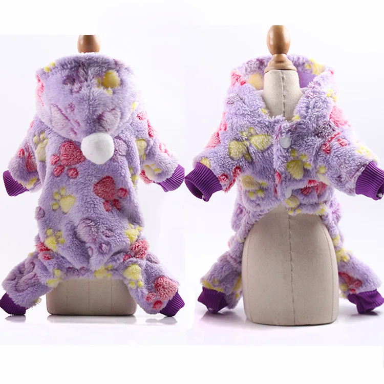 Four-legged flannel dog clothes pet cat warm striped Teddy | Дом и сад