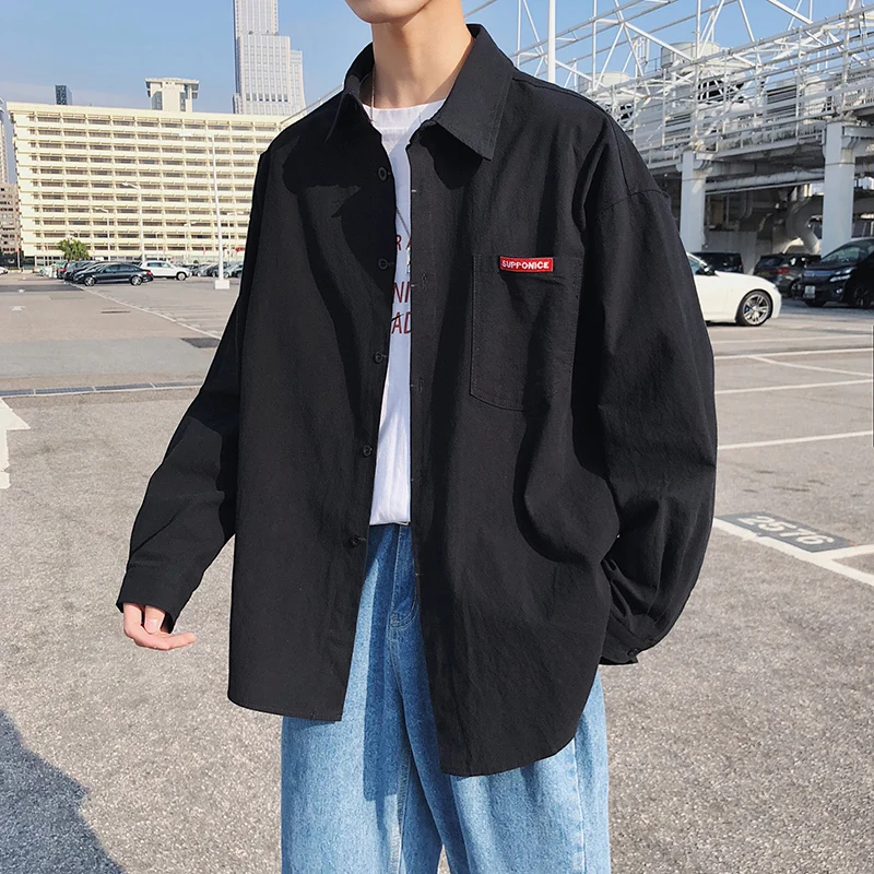 Новинка весна лето 2019 Корейская версия рубашки в стиле хип хоп с длинными