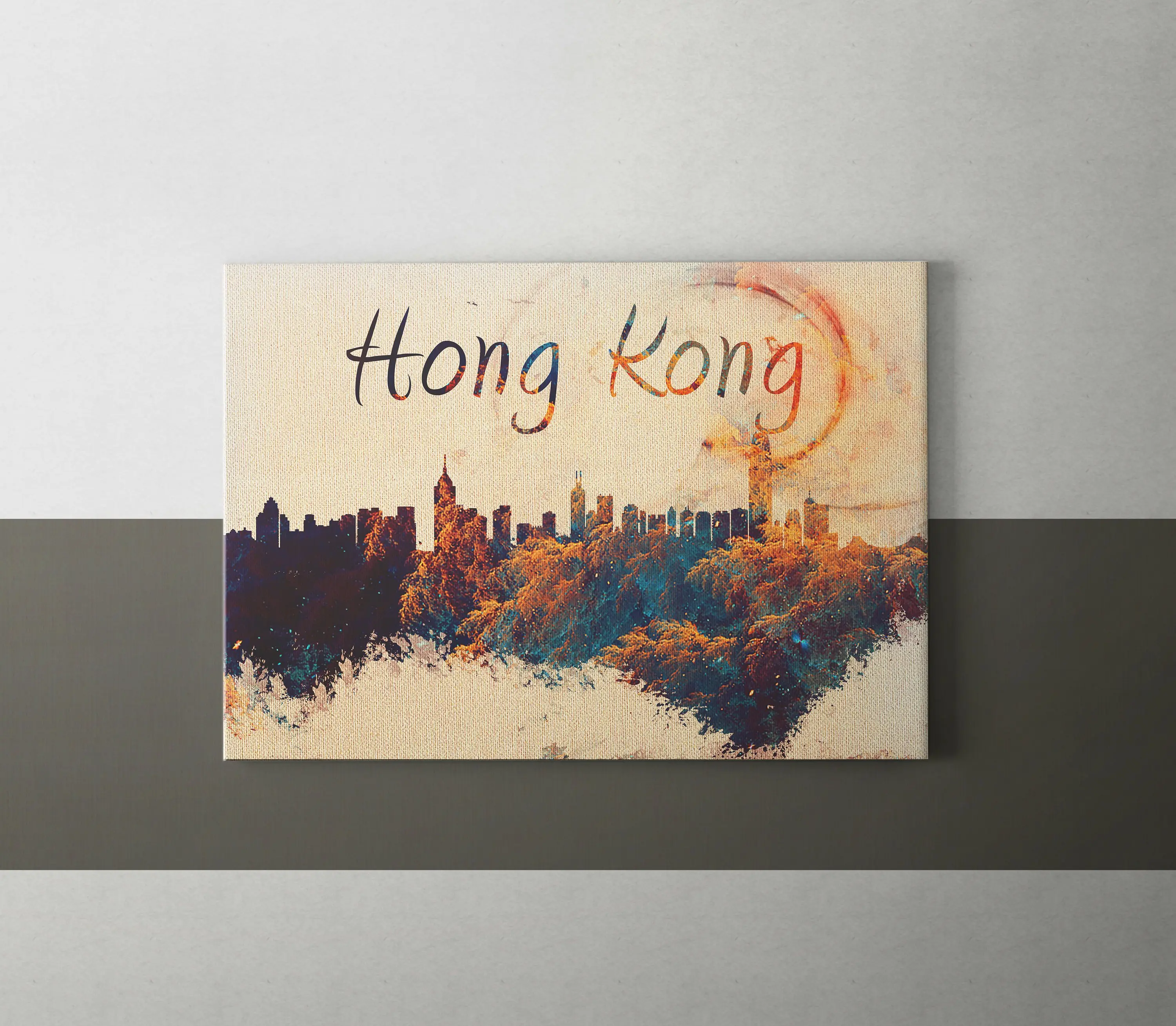 Гонконг холст Китай печать Карта города Искусство кино Печать плакат|Рисование и