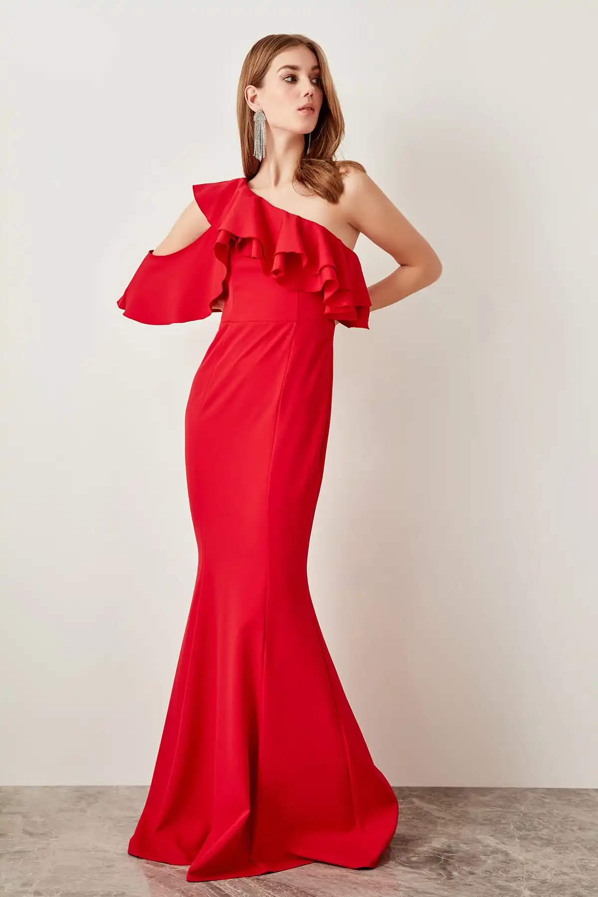 Trendyol Red Lever Handle Detail Evening Dress TPRSS19FZ0190 | Свадьбы и торжества