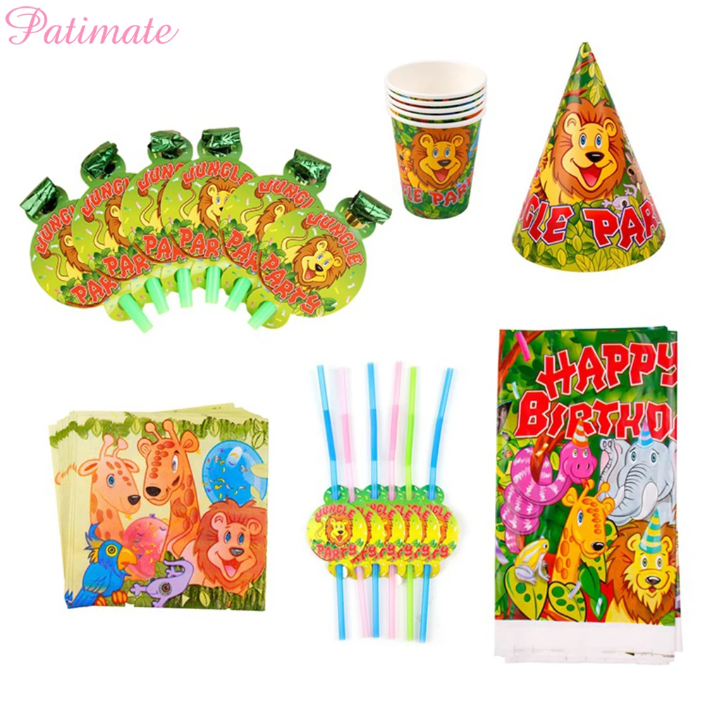 PATIMATE Jungle Animal Party одноразовая посуда для вечеринок детей джунгли вечеринки в стиле