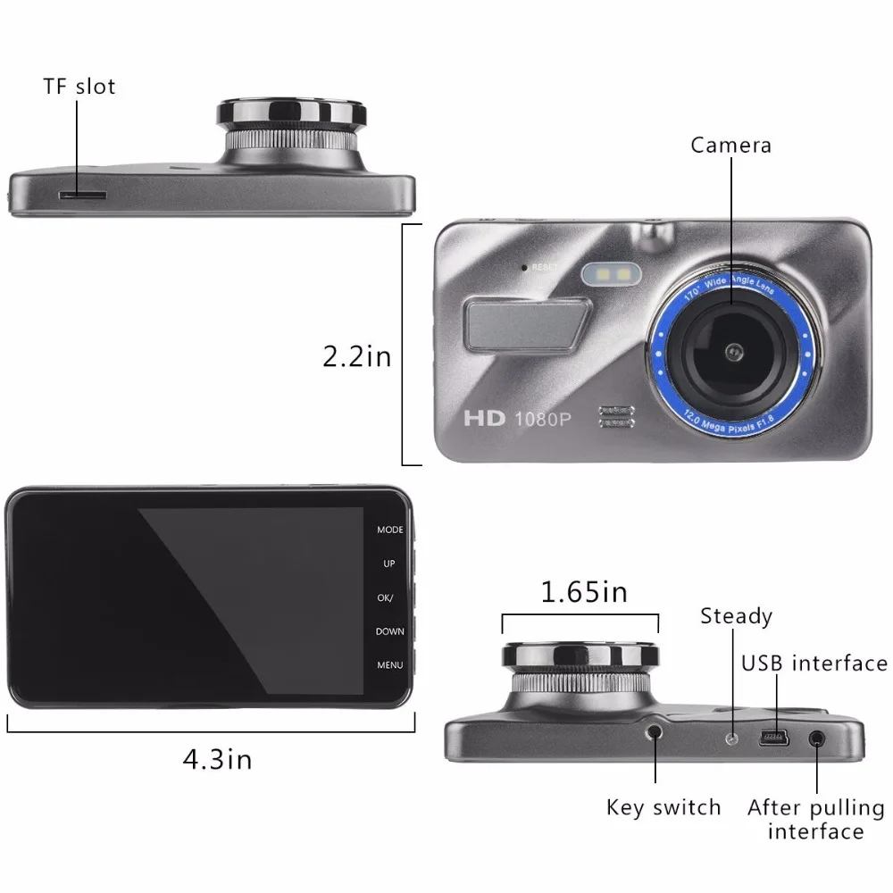 Full HD 1080P 4 &quotips передняя + задняя камера с двойным объективом автомобиль DVR ночного