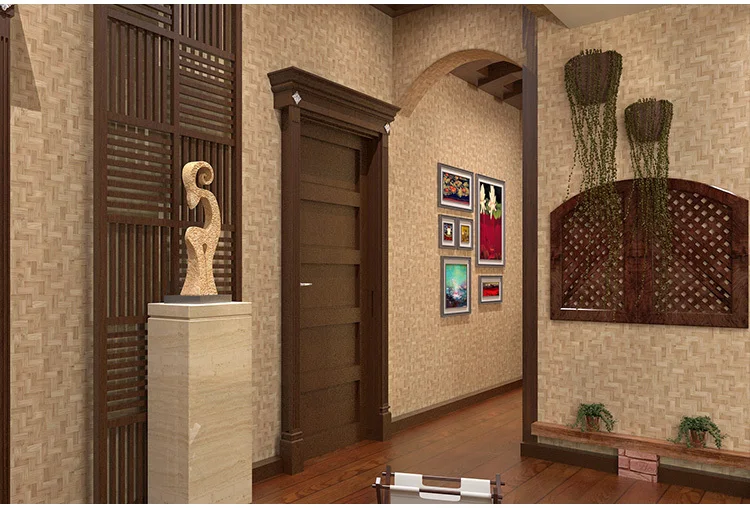 

Straw Chinese Brown Modern Wallpaper Imitation Bamboo Mat Hotel Study Living Room Ceiling Covered With Wallpaper 3d Stereo