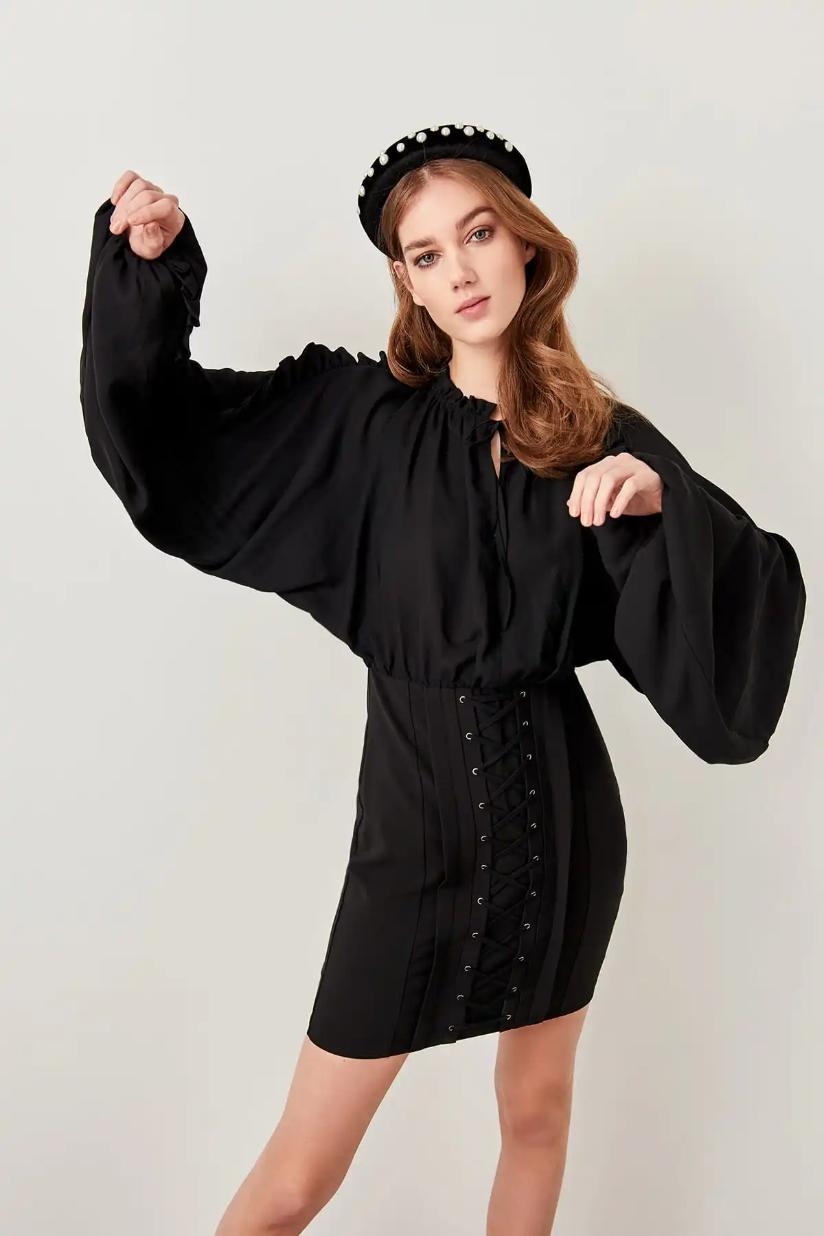 Trendyol детальное черное корсетное платье TPRSS19BB0045|Вечерние платья| |
