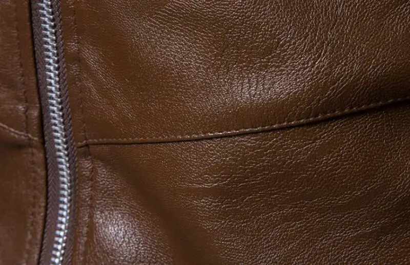 Зимние Для мужчин Кожаная куртка Slim Fit Стенд воротник однотонные мотоциклетные