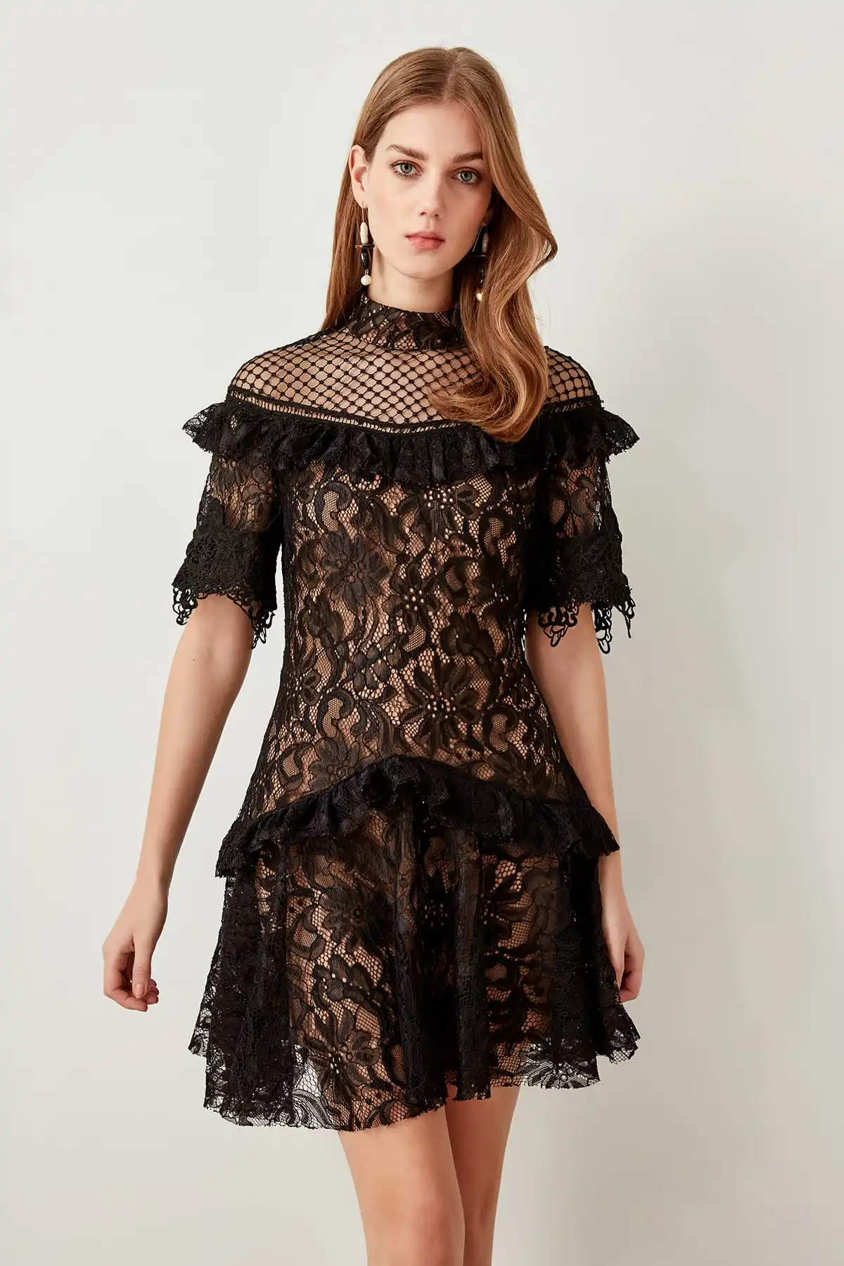 Trendyol детальное черное Тюлевое вечернее платье TPRSS19UZ0038|Вечерние платья| |
