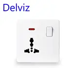 Delviz Wall Power Socket, 13A International standard Universal 3 Hole, Switched control LED indicator, WhiteGolden AC 110 250V