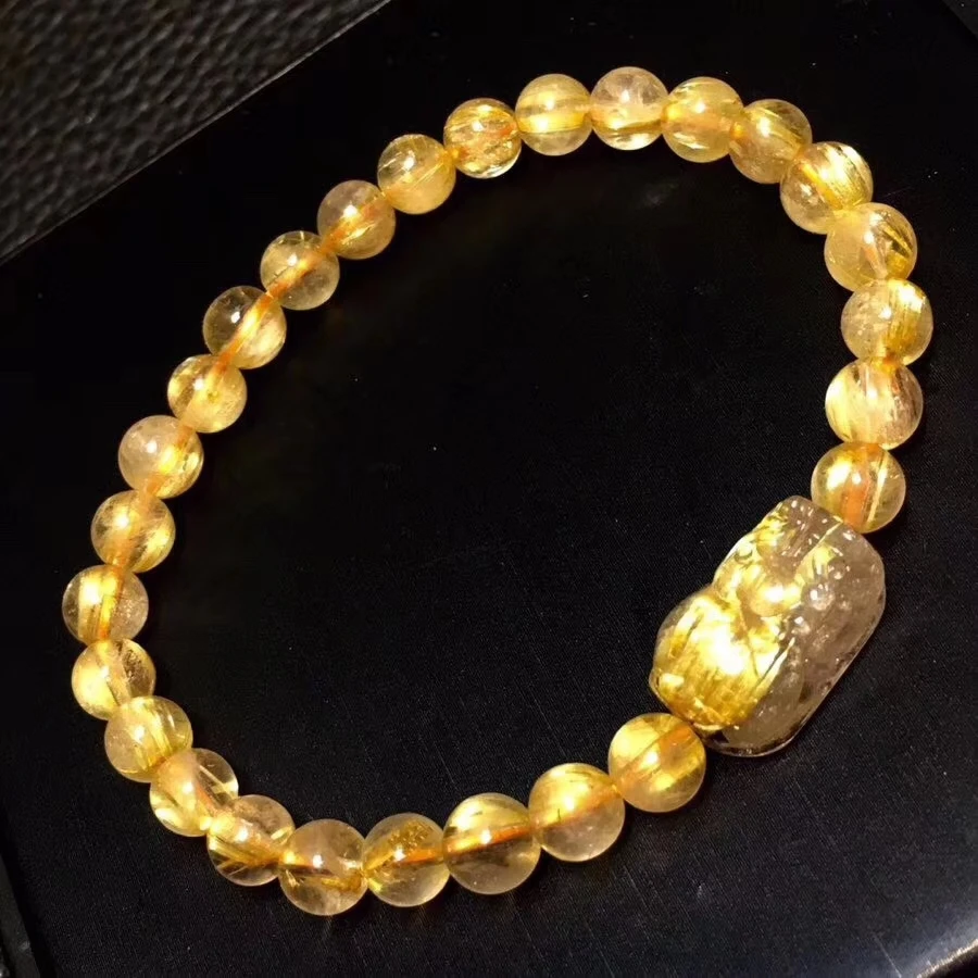 Натуральные Золотые рутилированные титановые кварцевые круглые бусы браслет