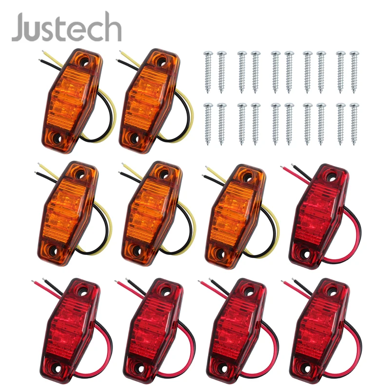 

Justech 10PCS 2LED Front Side Marker Red Amber Lights Car Truck Van Trailer Lorry Lamp 12V 24V Amber and red color