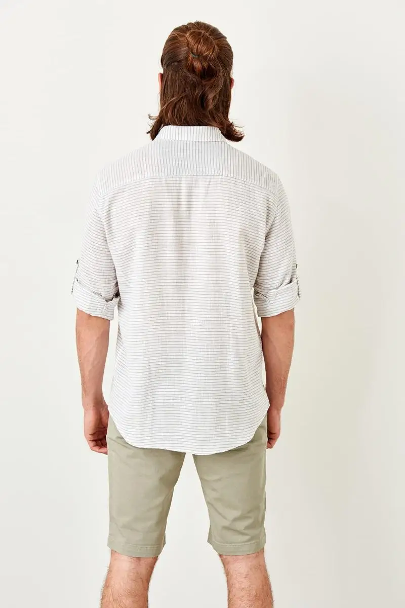 Trendyol хаки мужские погоны Кнопка Воротник Slim Fit рубашка TMNSS19RS0021| |