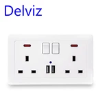 Настенная розетка Delviz + USB-отверстие, британская стандартная розетка 13 а, два USB-порта для зарядки 5 В, 2,1 А, светодиодный индикатор, 146 мм х 86 мм, управление ВКЛ-ВЫКЛ