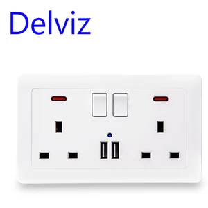 Настенная розетка Delviz + USB-отверстие, британская стандартная розетка 13 а, два USB-порта для зарядки 5 В, 2,1 А, светодиодный индикатор, 146 мм х 86 мм, управление ВКЛ-ВЫКЛ