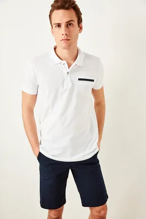 Белые мужские хлопковые футболки поло Fillet Pocket Polo TMNSS19BO0013|Поло| |