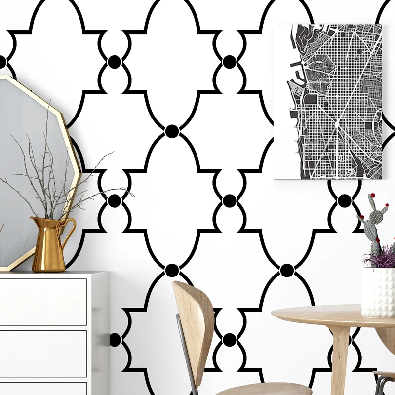 

Style Nordic Wallpaper Ins Tv Background Black And White Lattice Geometry Bedroom Living Room Modern Simple Chinese Wallpaper