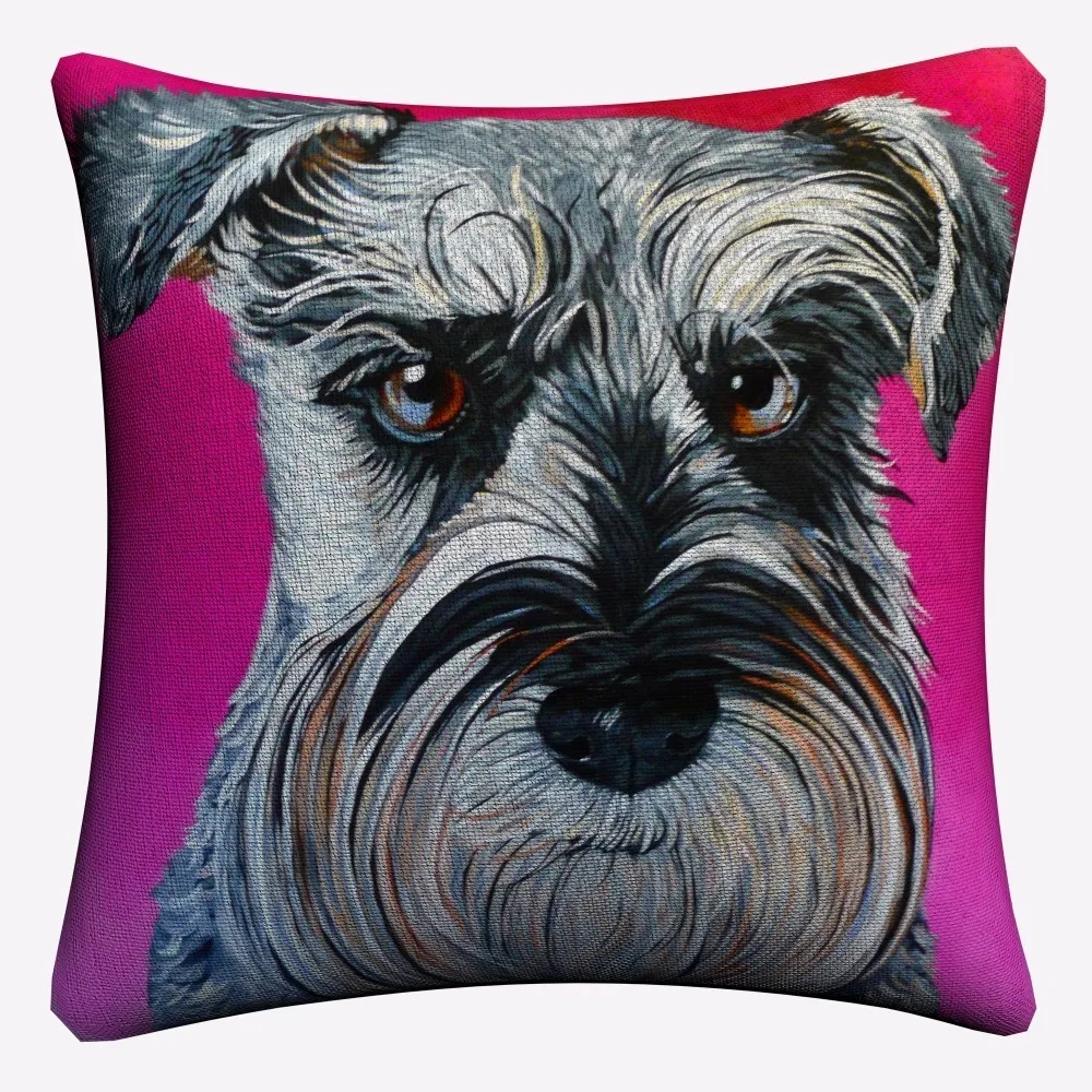 Schnauzer Watercolor Dog Decorative Cotton Linen Cushion Cover 45x45cm For Sofa Chair Printed Pillowcase Seat Car Home Decor | Дом и сад