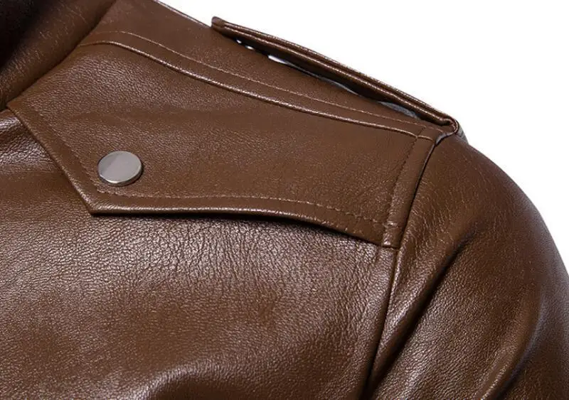 Зимние Для мужчин Кожаная куртка Slim Fit Стенд воротник однотонные мотоциклетные